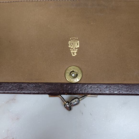 Vintage Mark Cross Checkbook Wallet 7" Brown Kiss Lock Bifold Soft Leather Italy - Picture 15 of 16
